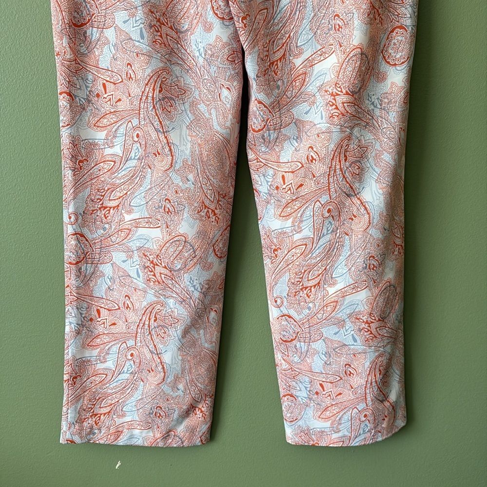 Talbots Paisley Blue Orange/Red White Pull On Crop Ankle Pants Sz 8 - Picture 7 of 9